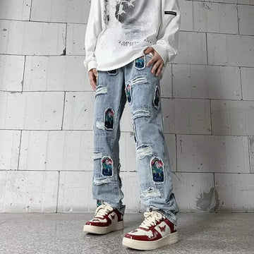 Aidase Korean Style Autumn Letter Printed Denim Pants Men Streetwear Washed Jean Pants Neutral Hip Hop Loose Straight Casual Jeans aidase-shop